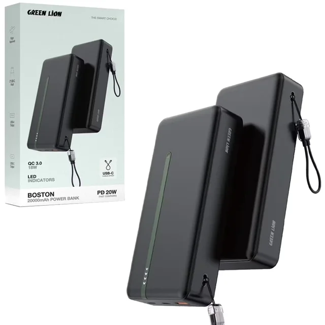 پاور بانک فست شارژ گرین لاین Boston GL-PX34 GNBOS20KPBBK QC3.0 PD 20W ظرفیت 20000 میلی آمپر ساعت