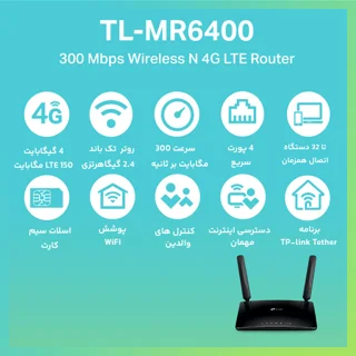 مودم روتر بی‌سیم 4G LTE تی‌پی‌لینک مدل TL-MR6400 با دو آنتن خارجی، شبکه Wi-Fi 2.4 گیگاهرتز 102182856