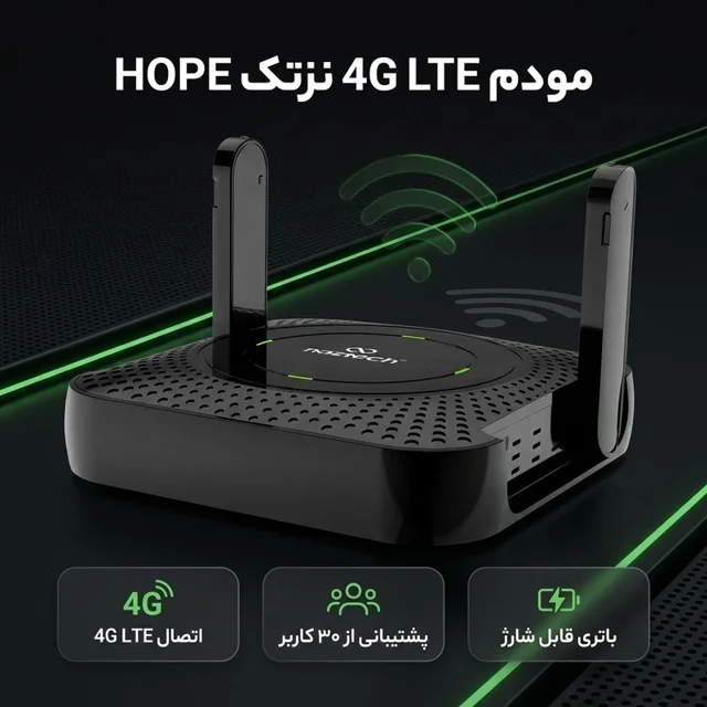 مودم روتر همراه و رومیزی LTE نزتک مدل HOPE با پشتیبانی از وای‌فای 6 و 30 کاربر، دارای باتر 102182598