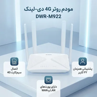 مودم روتر 4G دی-لینک مدل DWR-M922 با اتصال سیم‌کارت، پشتیبانی همزمان 32 کاربر، آنتن خارجی، 102182774