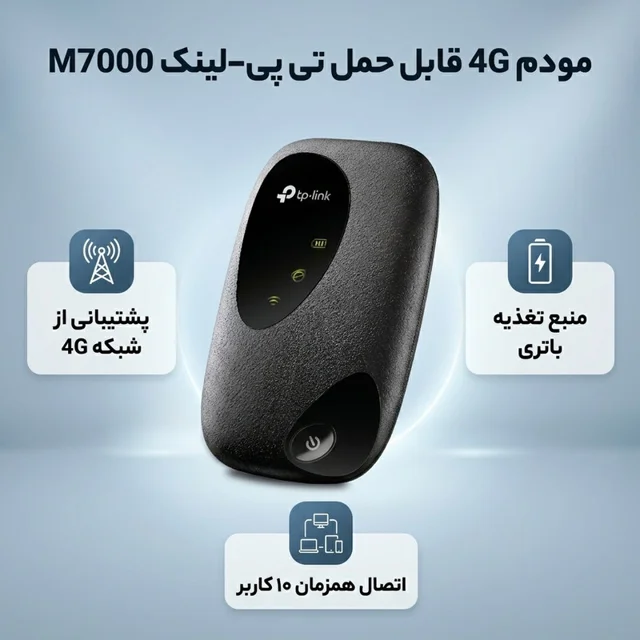 مودم 4G قابل حمل تی پی‌لینک مدل M7000 با پشتیبانی از اتصال بی‌سیم، حداکثر 10 کاربر، آنتن د 102182869
