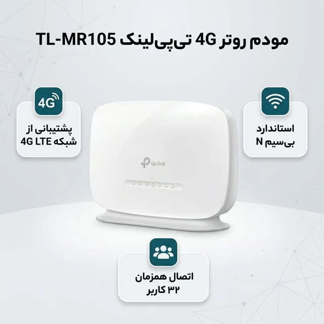 مودم روتر 4G تی‌پی‌لینک مدل TL-MR105 با پشتیبانی از شبکه‌های LTE/4G/3G/2G، استاندارد IEEE  102182861